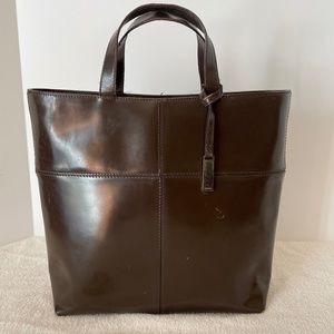 Gucci Brown Vintage Patent Leather Tote Hand Bag